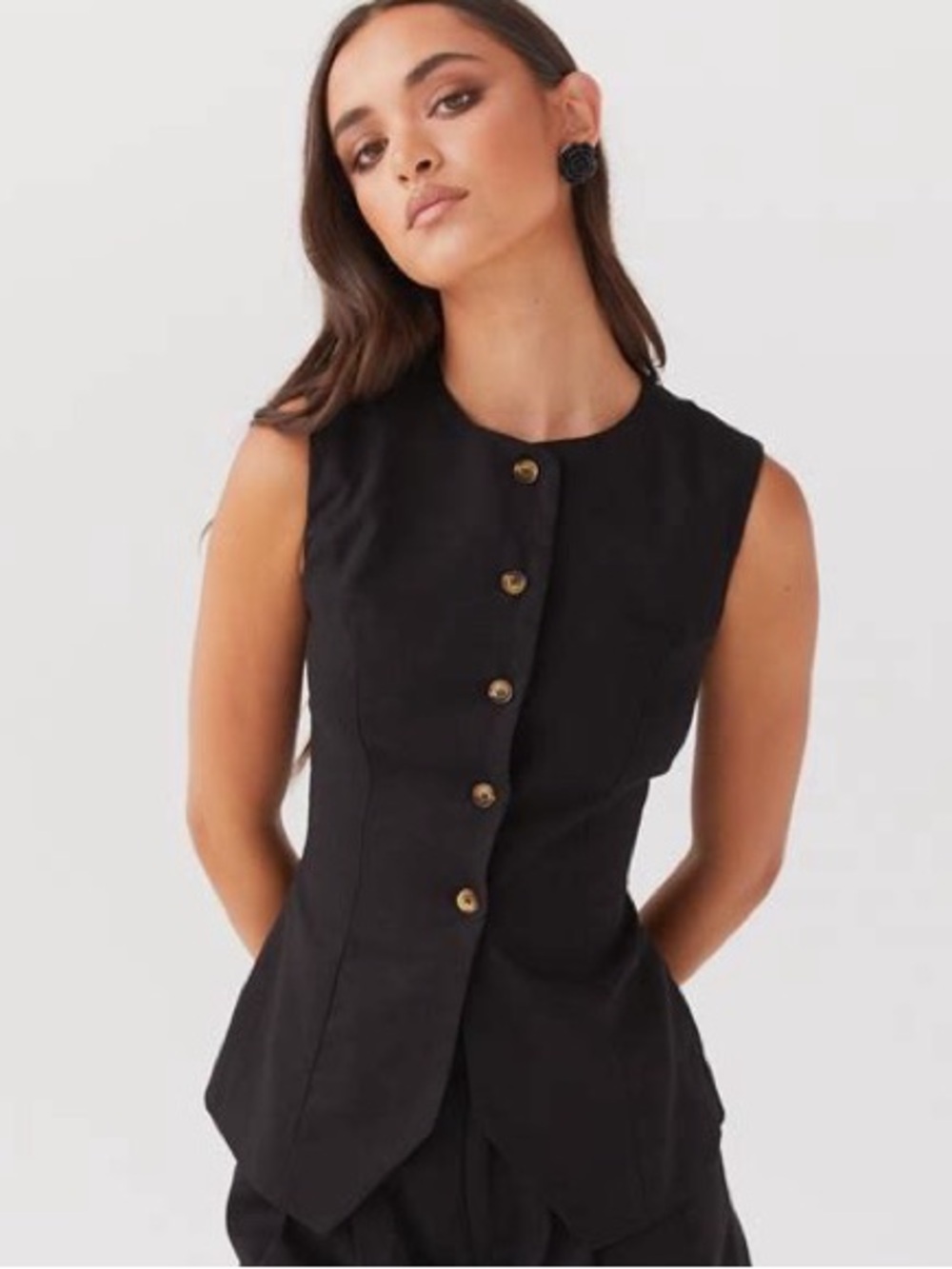 Bordeaux Linen Vest - Black